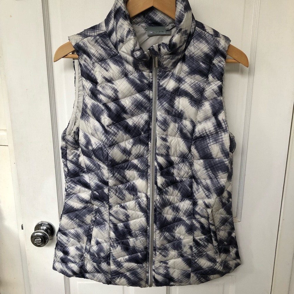 Athleta Women's Altitude Goose Down Puffer Vest Blue/White Size M